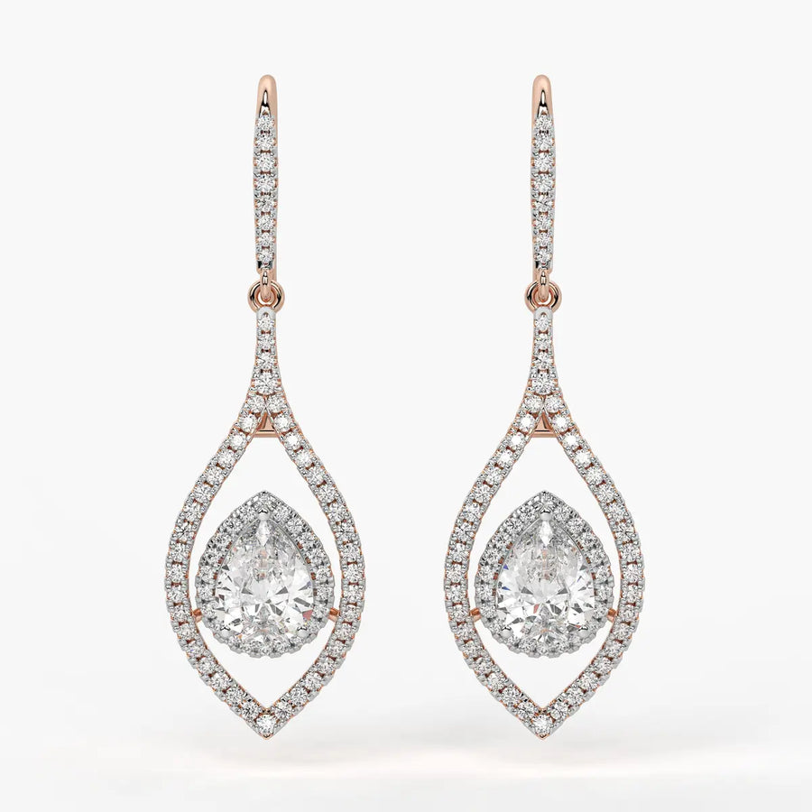 Pear Halo Drop Earrings