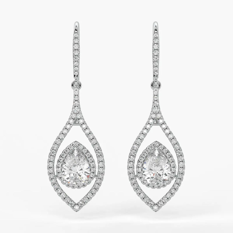 Pear Halo Drop Earrings