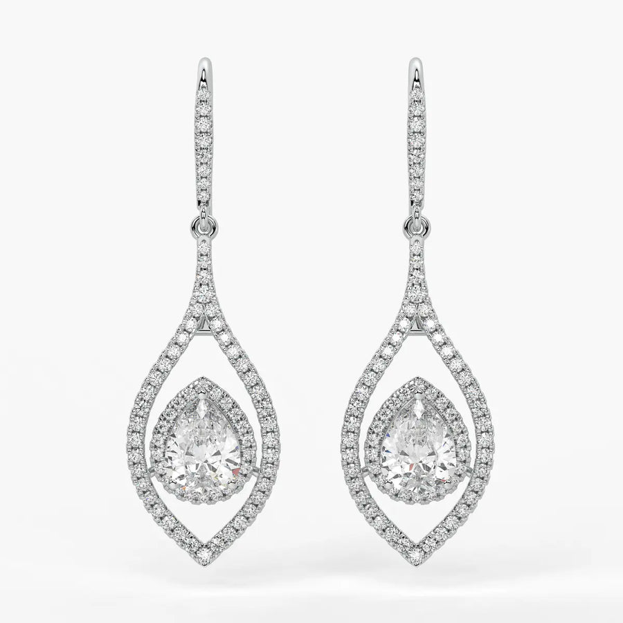 Pear Halo Drop Earrings