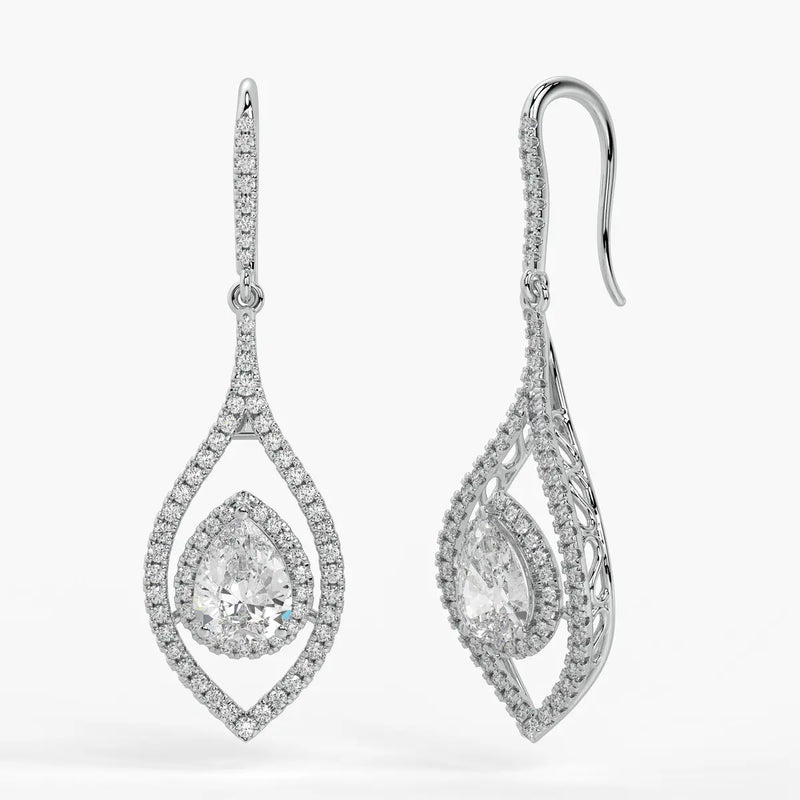 Pear Halo Drop Earrings