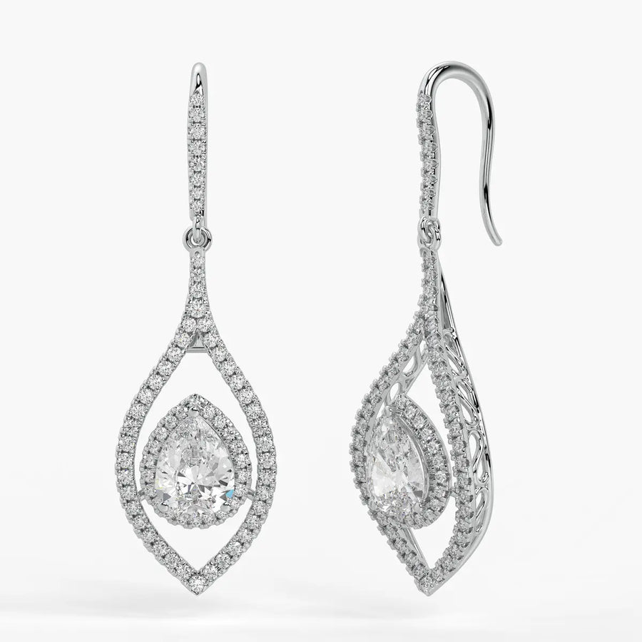Pear Halo Drop Earrings