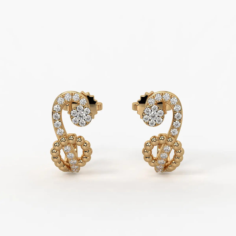 Zivara Beaded Paisley Round Diamond Earrings