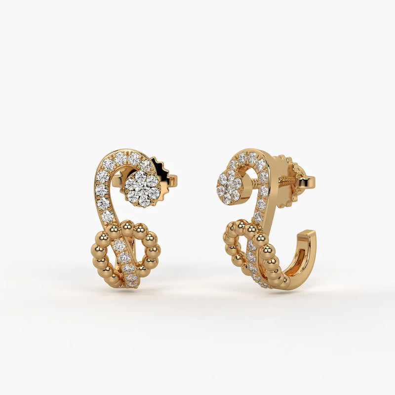 Zivara Beaded Paisley Round Diamond Earrings