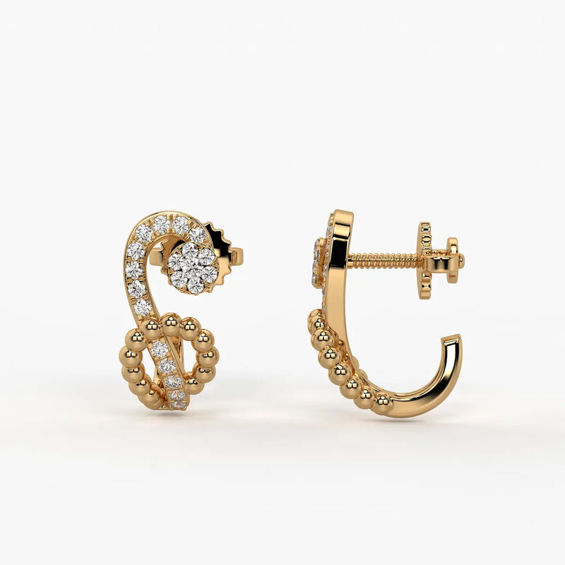 Zivara Beaded Paisley Round Diamond Earrings