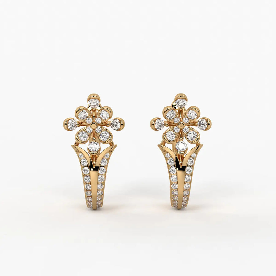 Florisse Round Diamond Bloom Hoop Earrings