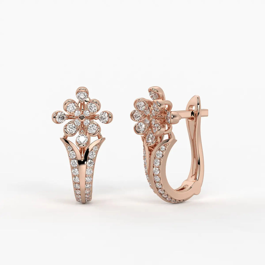 Florisse Round Diamond Bloom Hoop Earrings