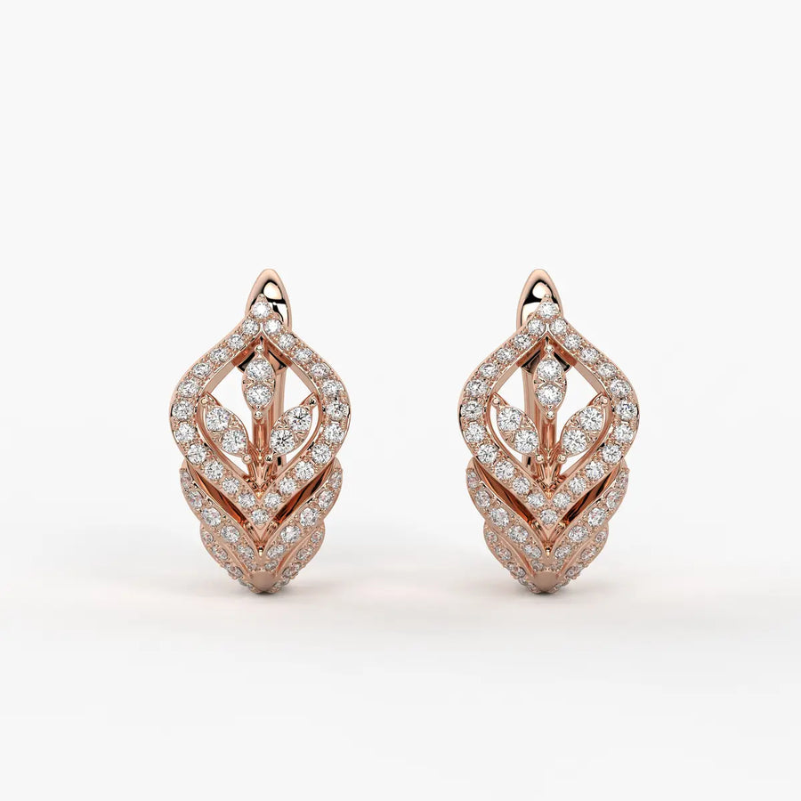 Verdelle Round Diamond Leafline Earrings