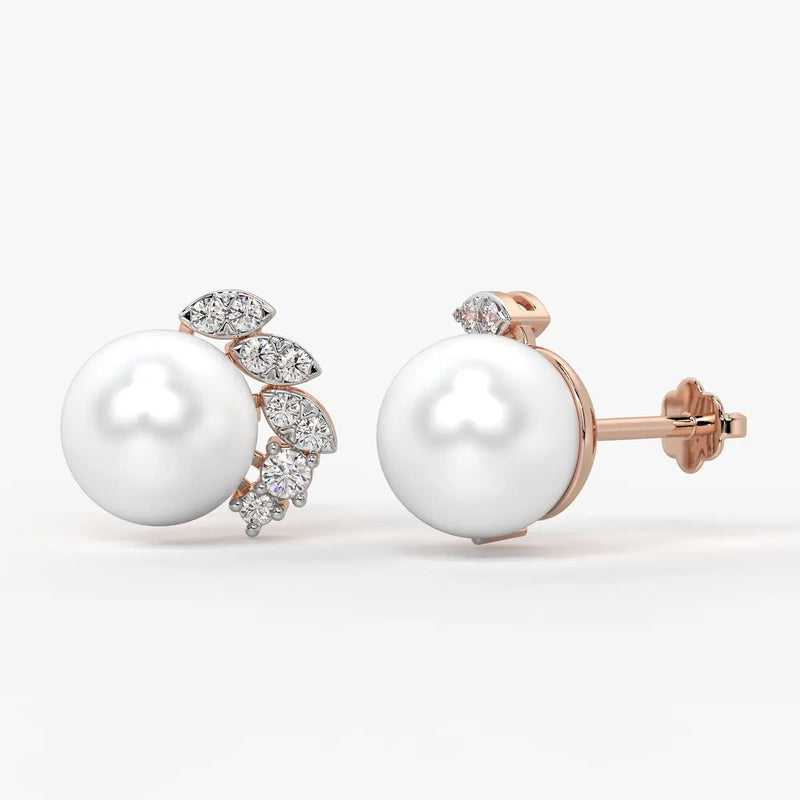 Pearl Leaf Cluster Stud Earrings