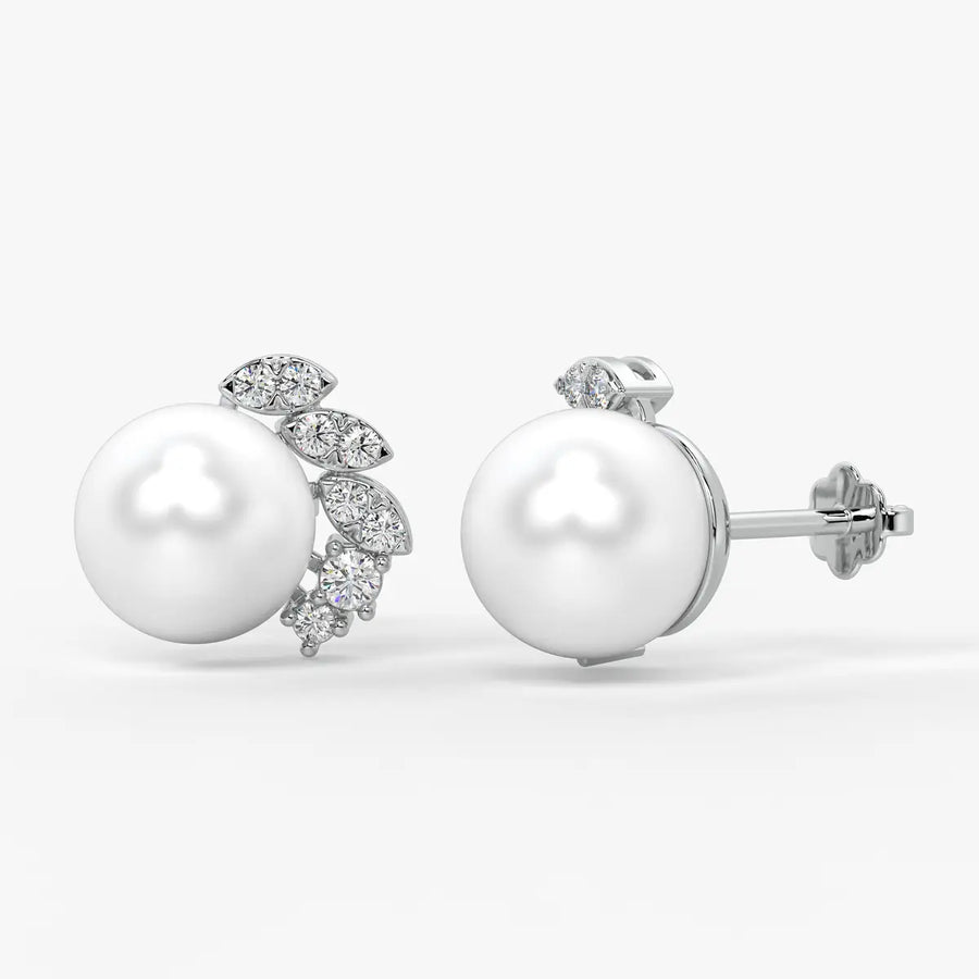 Pearl Leaf Cluster Stud Earrings