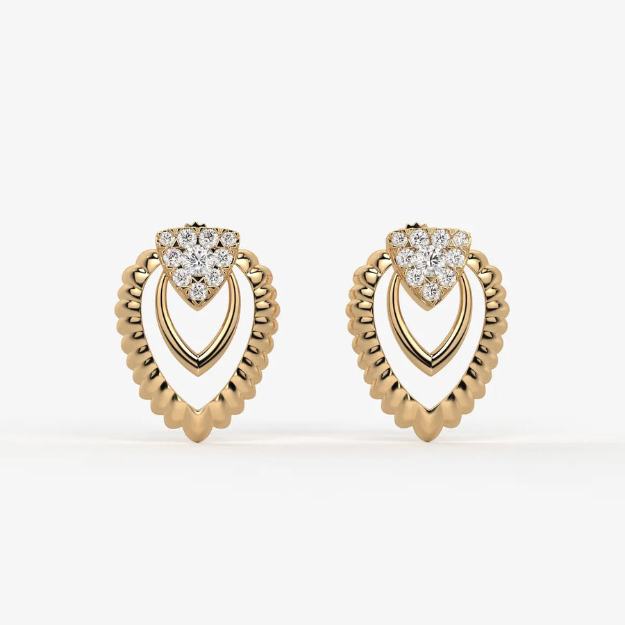 Layered Scallop Heart Stud Earrings