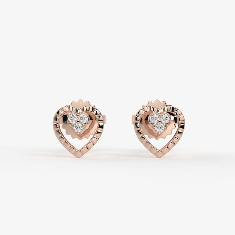 Cupid Crest Round Diamond Heart Stud Earrings