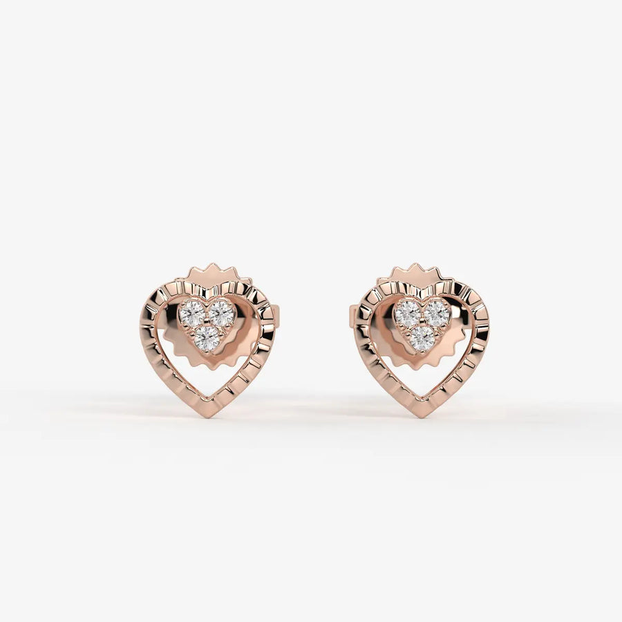 Cupid Crest Round Diamond Heart Stud Earrings
