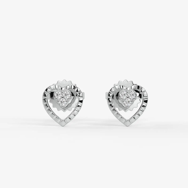 Cupid Crest Round Diamond Heart Stud Earrings