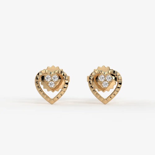Cupid Crest Round Diamond Heart Stud Earrings