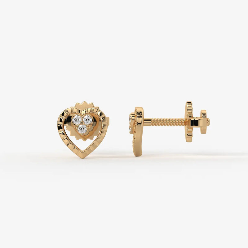 Cupid Crest Round Diamond Heart Stud Earrings