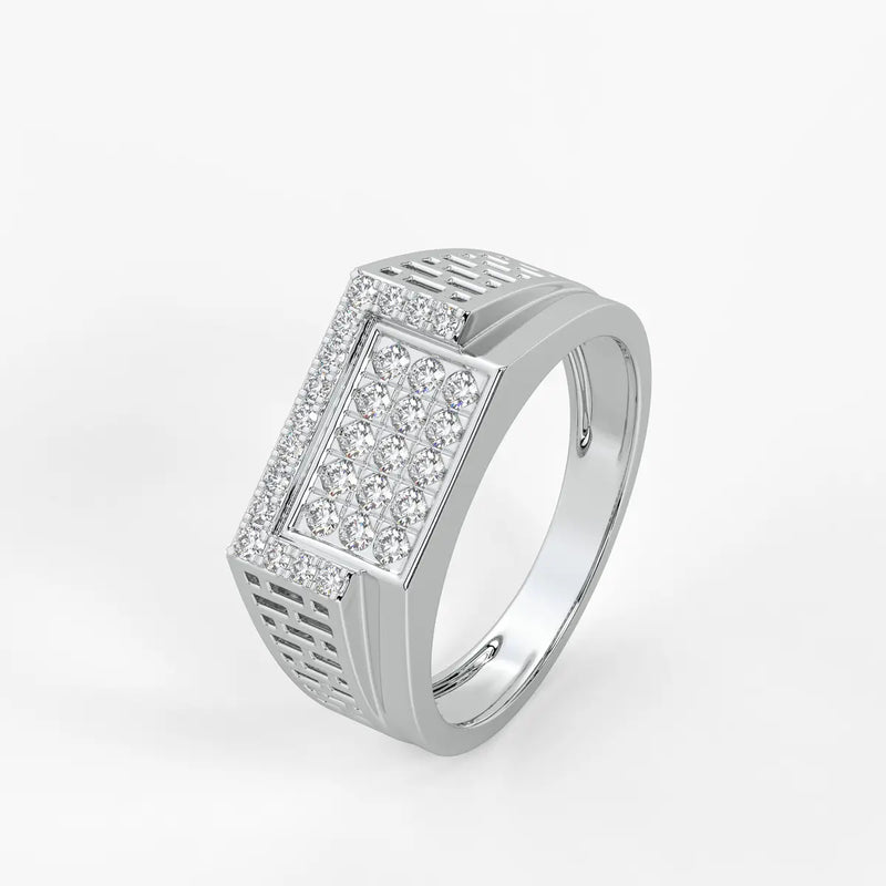 Rectangular Grid Statement Ring for Men