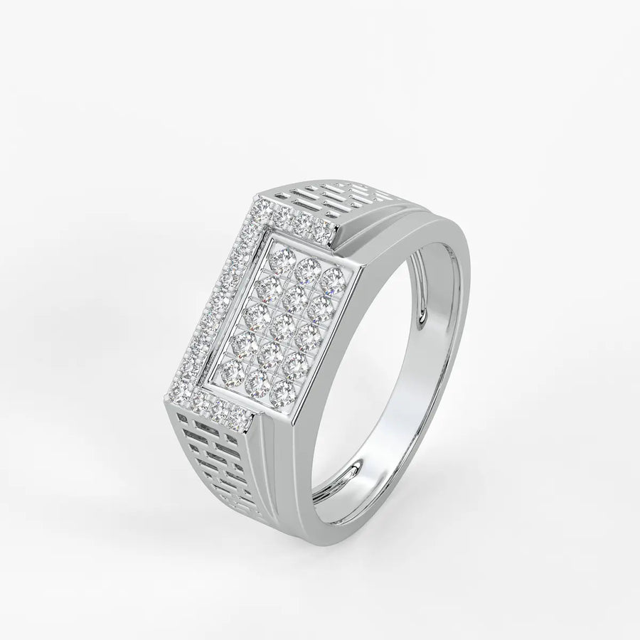 Rectangular Grid Statement Ring for Men
