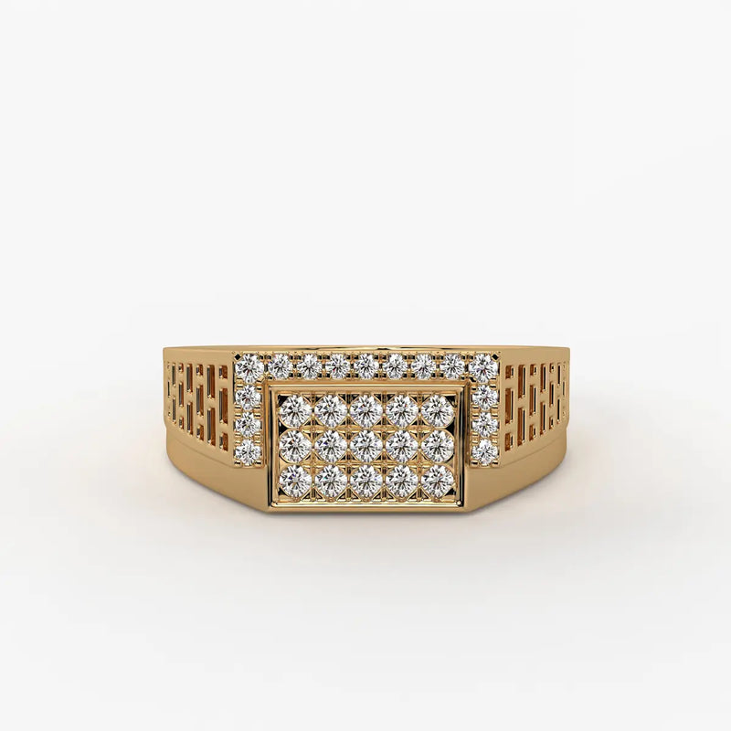 Rectangular Grid Statement Ring for Men