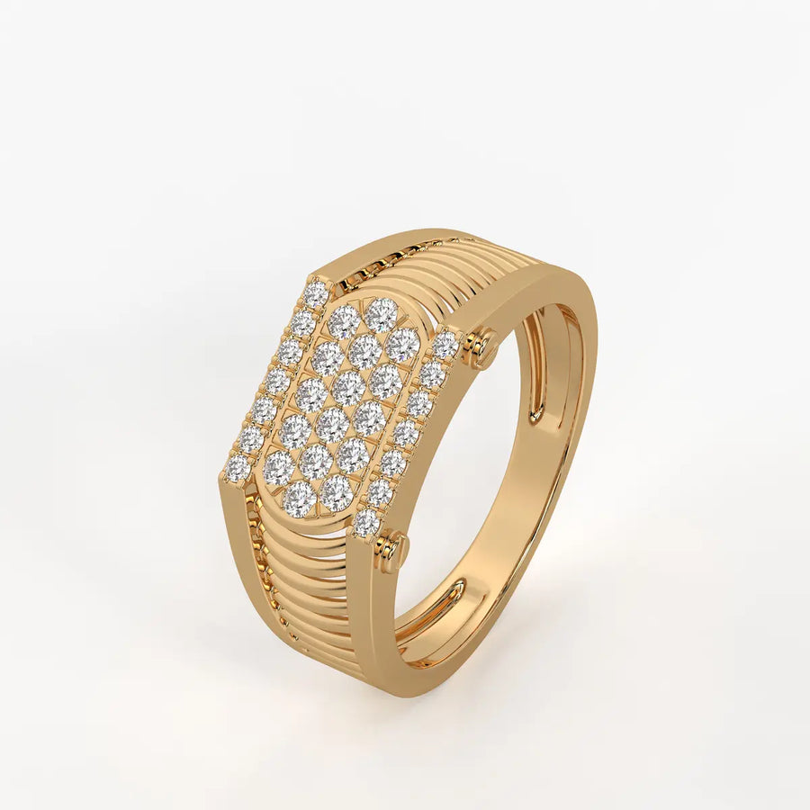 Ribbed Grid Statement Ring for Men