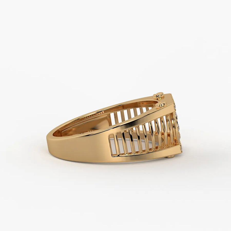 Ribbed Grid Statement Ring for Men