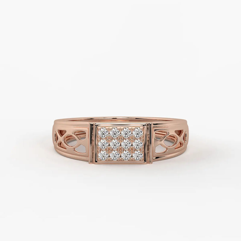 Rectangular Grid Panel Ring for Men