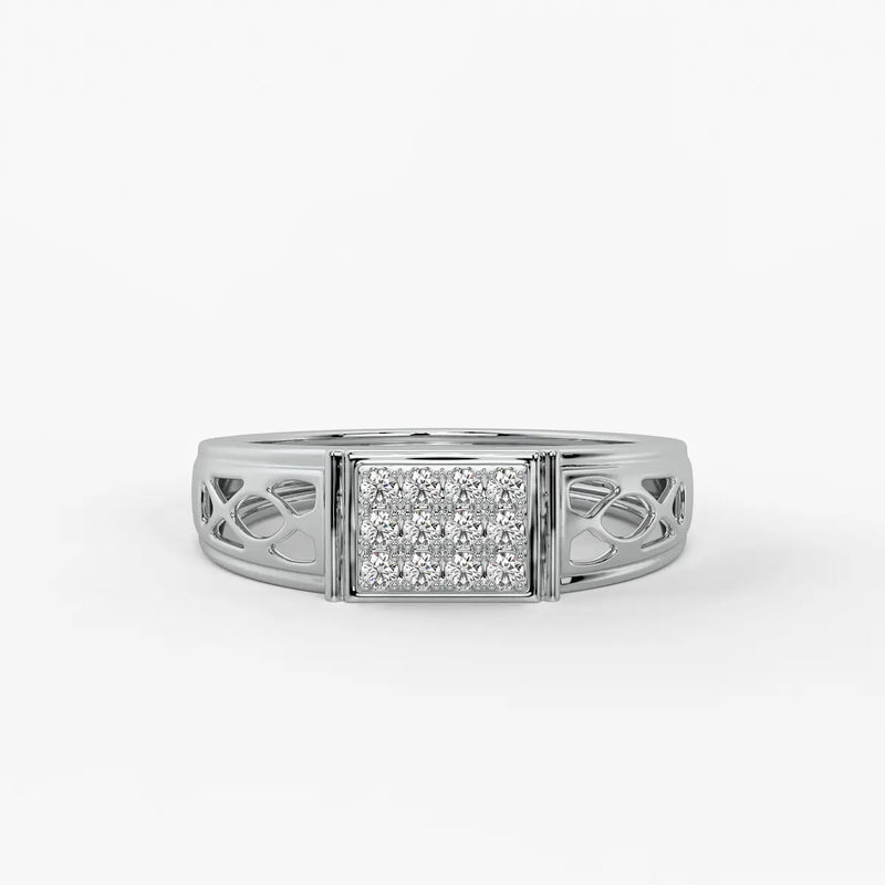 Rectangular Grid Panel Ring for Men