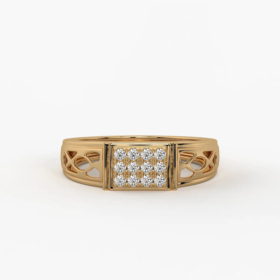 Rectangular Grid Panel Ring for Men