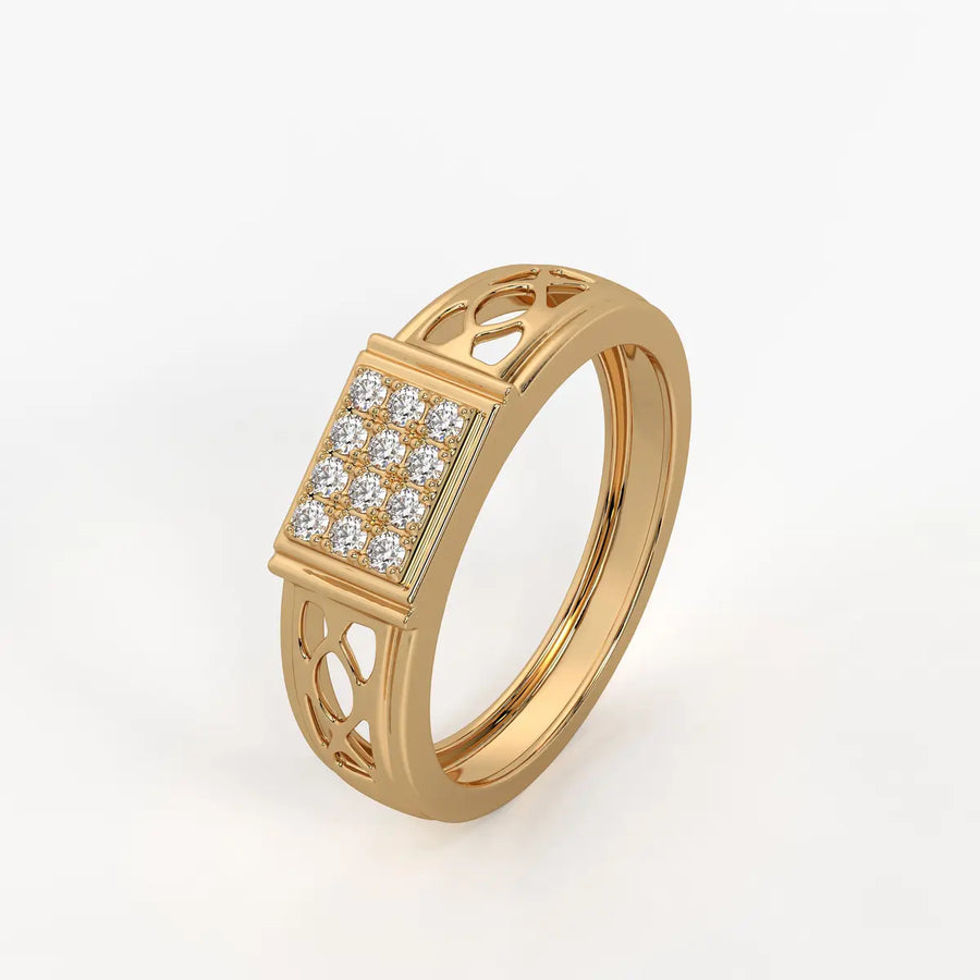 Rectangular Grid Panel Ring for Men