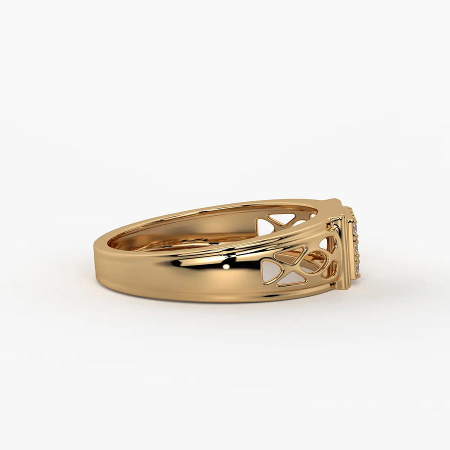 Rectangular Grid Panel Ring for Men