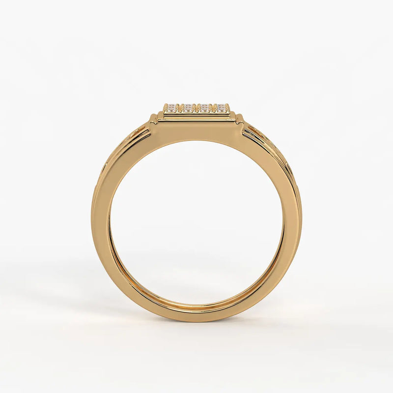 Rectangular Grid Panel Ring for Men