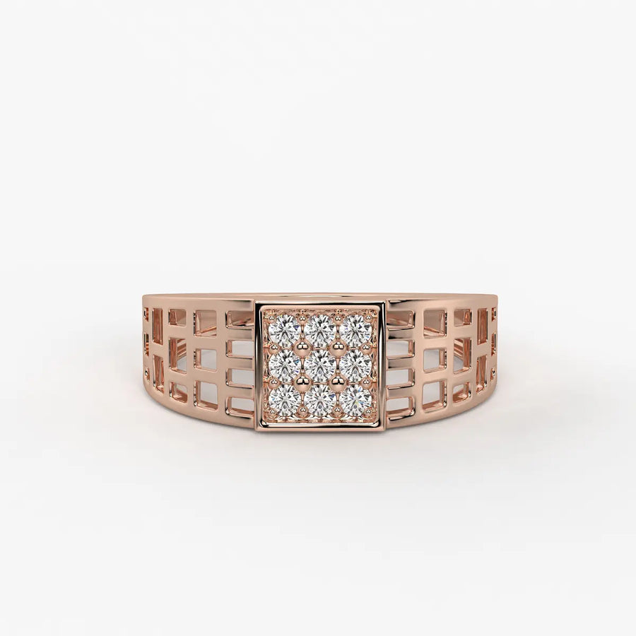 Grid Square Signet Ring for Men