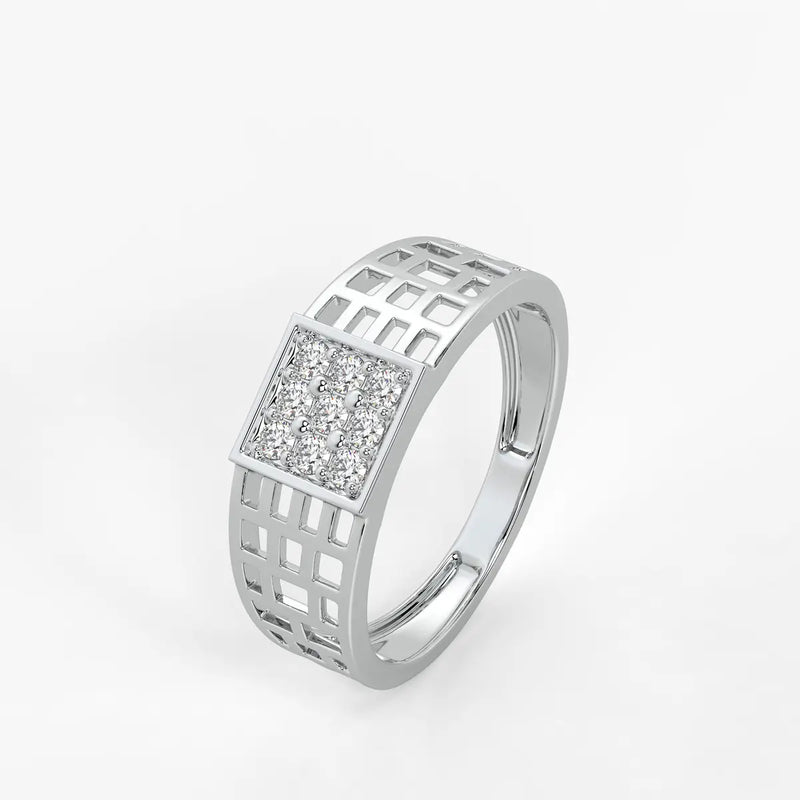 Grid Square Signet Ring for Men