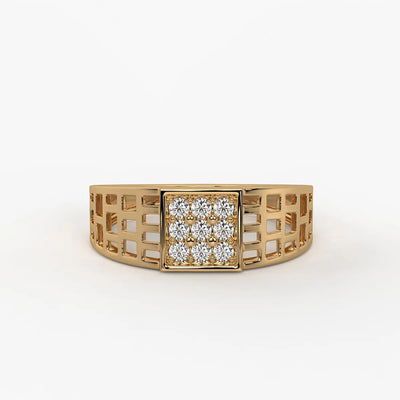 Grid Square Signet Ring for Men