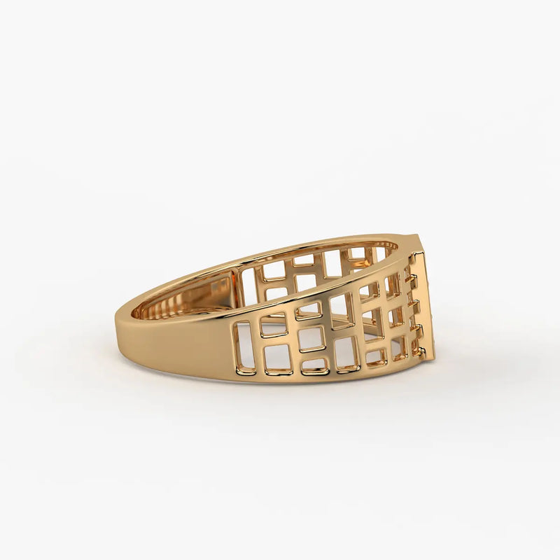 Grid Square Signet Ring for Men