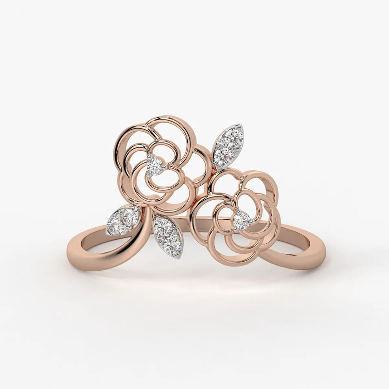 Twin Rose Floral Ladies Ring