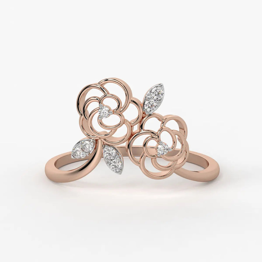 Twin Rose Floral Ladies Ring