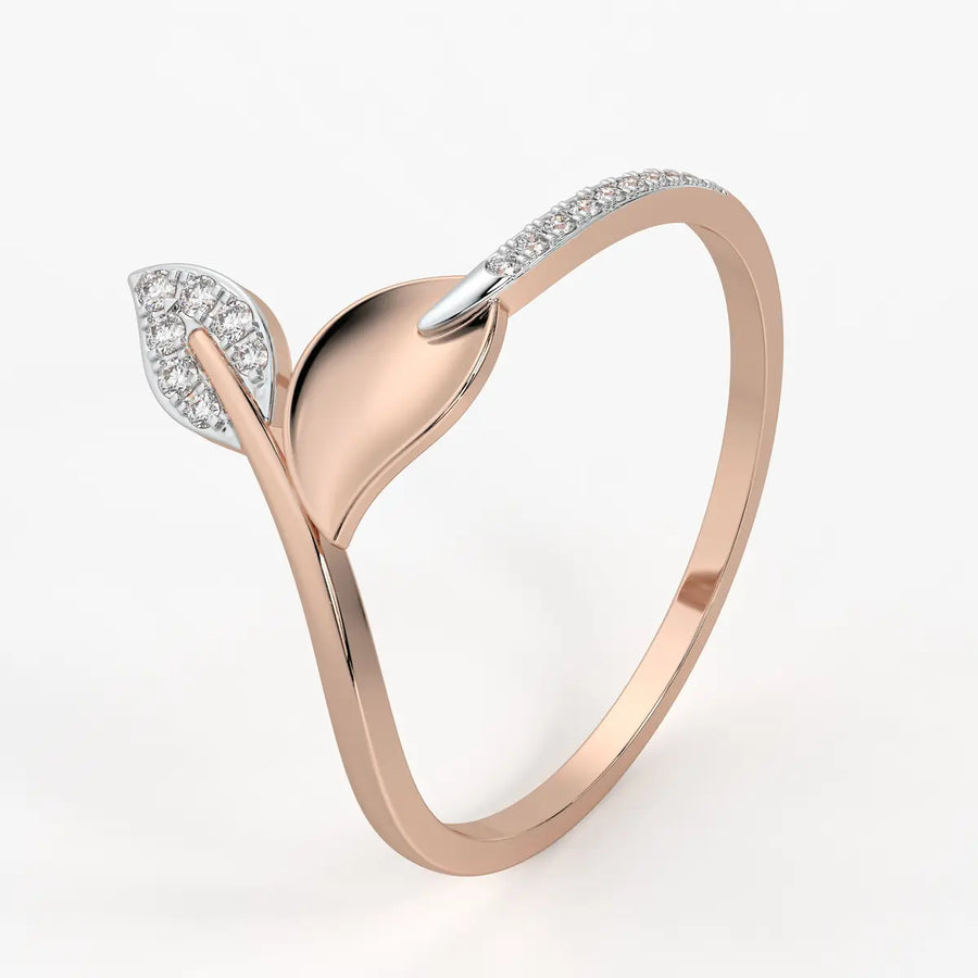 Twin Leaf Accent Ladies Ring