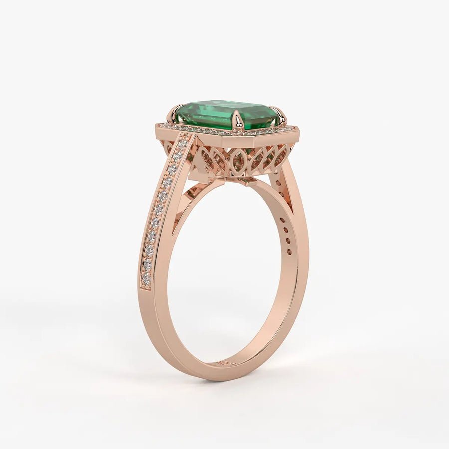 Emerald Halo Ladies Ring