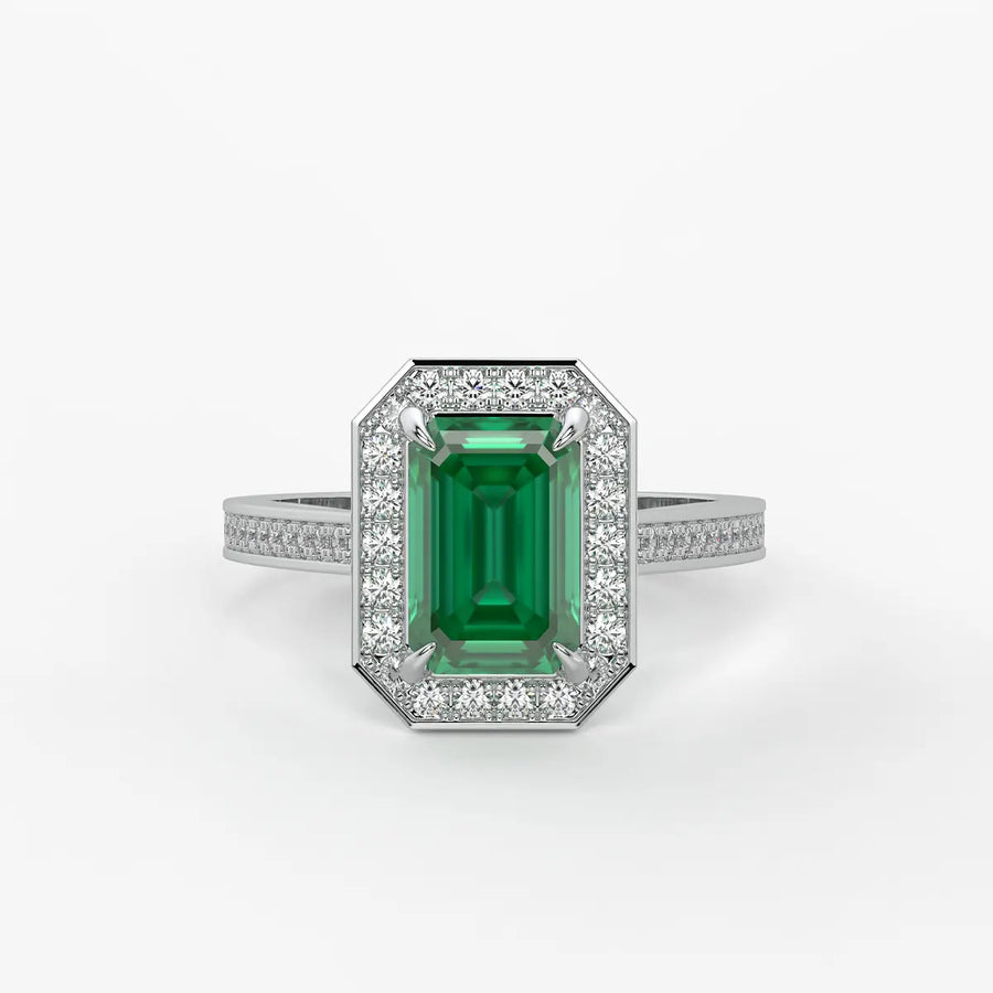 Emerald Halo Ladies Ring