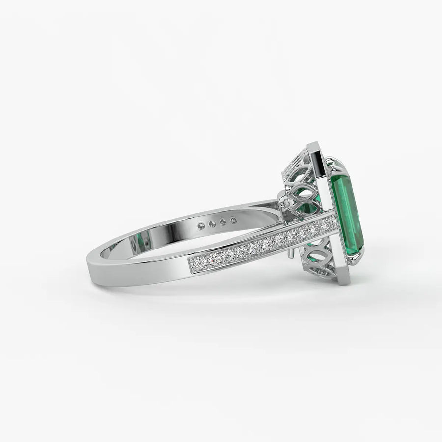 Emerald Halo Ladies Ring