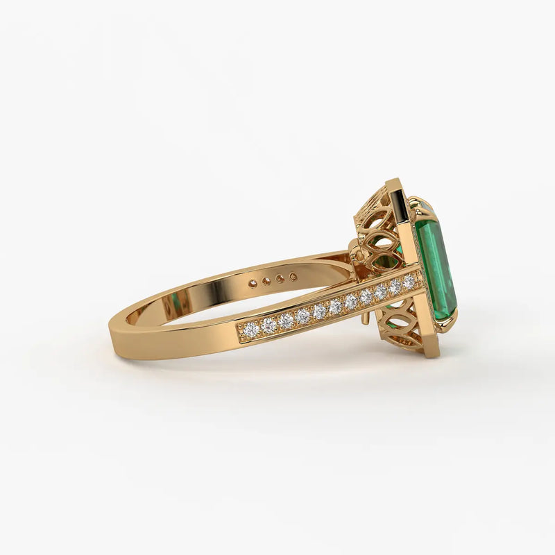 Emerald Halo Ladies Ring