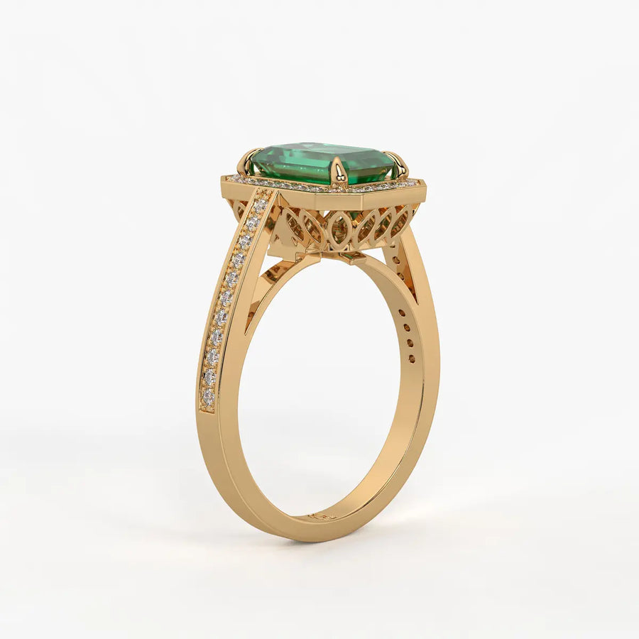 Emerald Halo Ladies Ring
