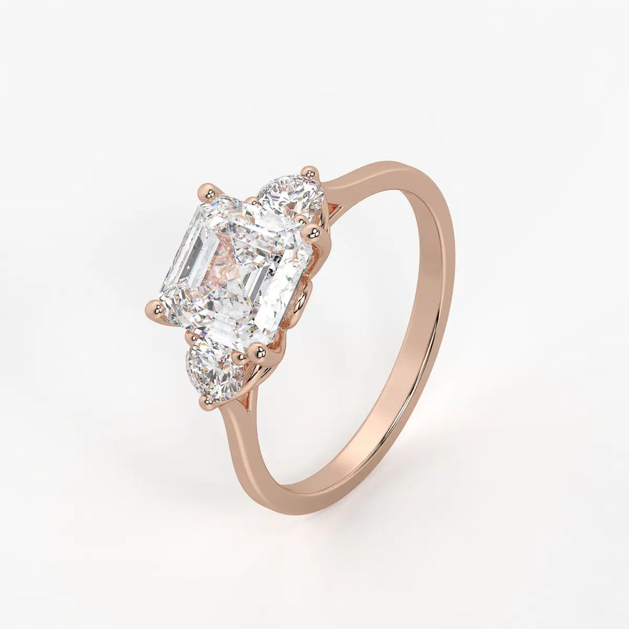 Emerald Trio Solitaire Ladies Ring