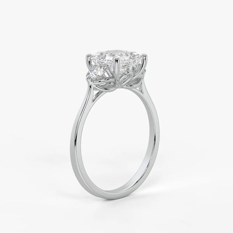 Emerald Trio Solitaire Ladies Ring
