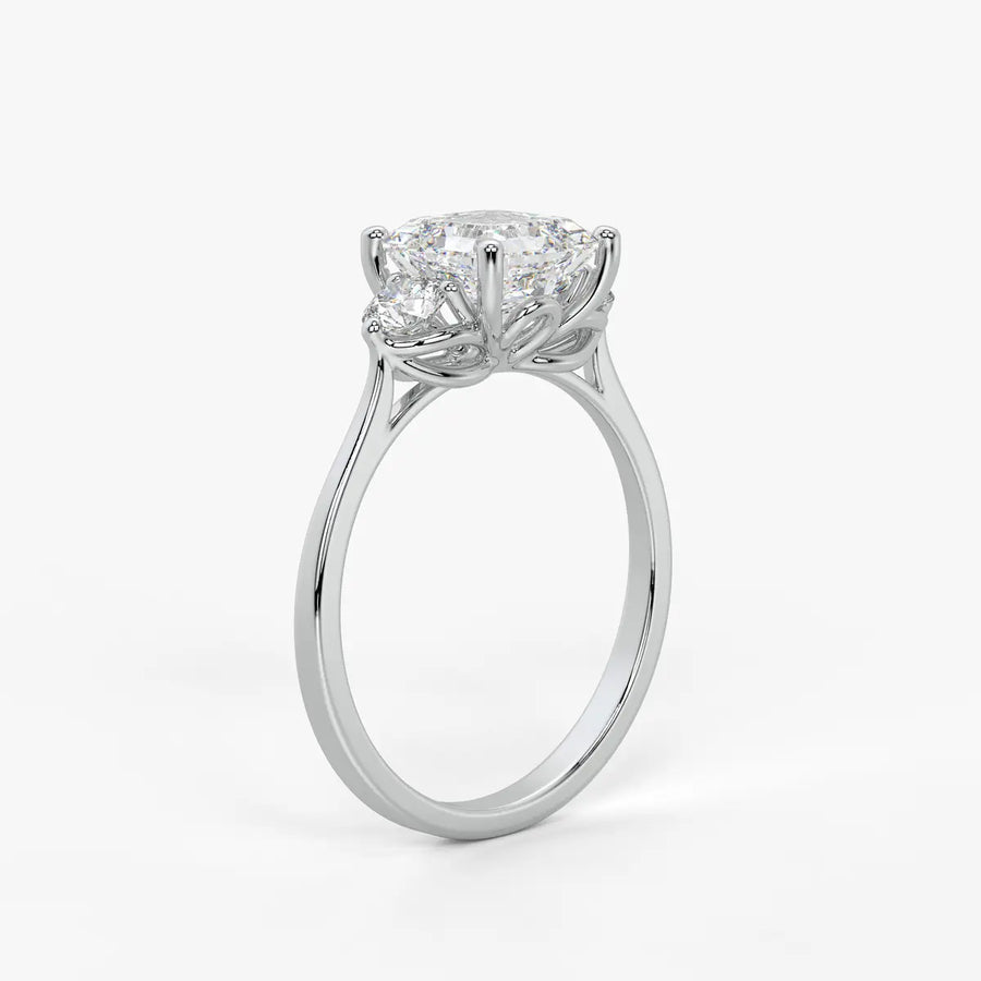 Emerald Trio Solitaire Ladies Ring