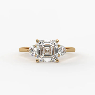 Emerald Trio Solitaire Ladies Ring