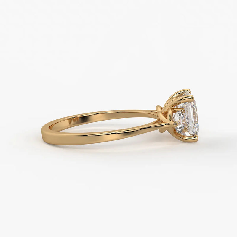 Emerald Trio Solitaire Ladies Ring