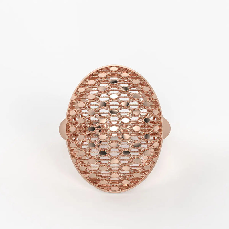 Oval Honeycomb Filigree Ladies Ring