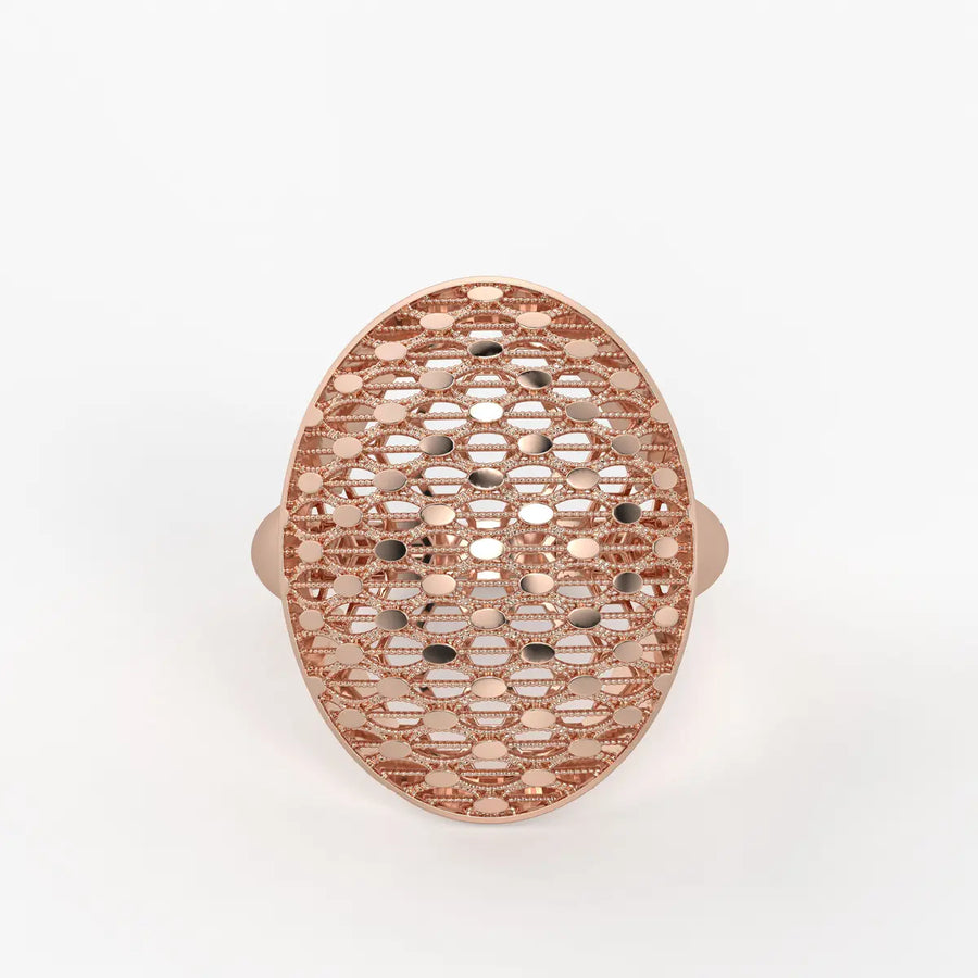 Oval Honeycomb Filigree Ladies Ring