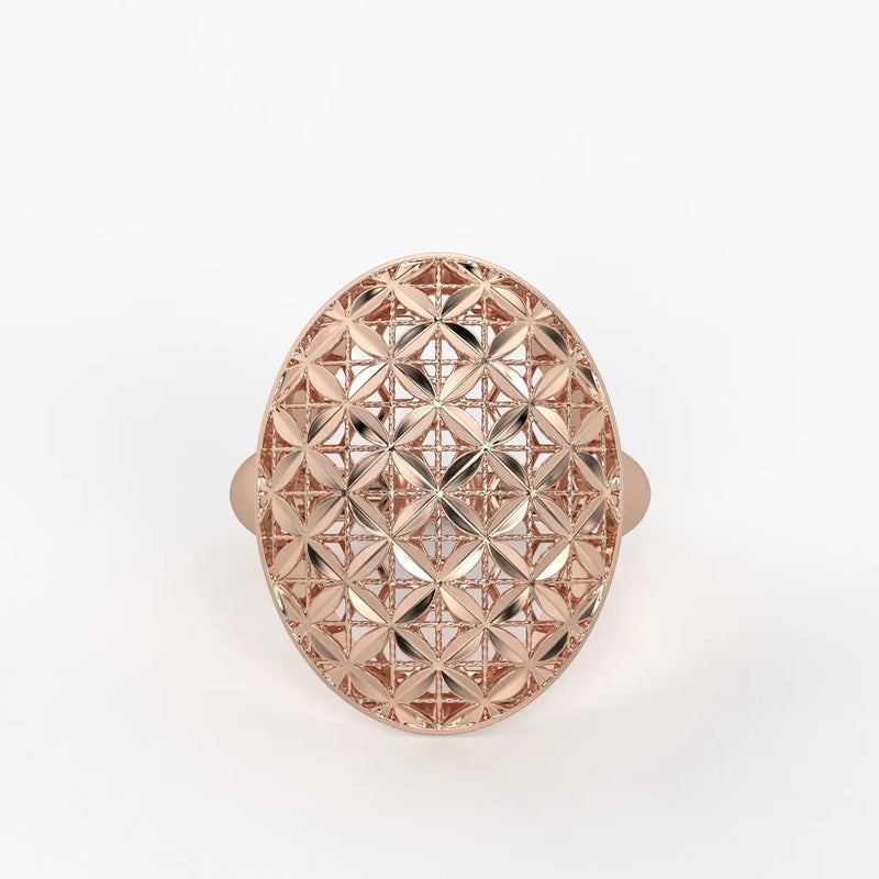 Floral Lattice Oval Ladies Ring
